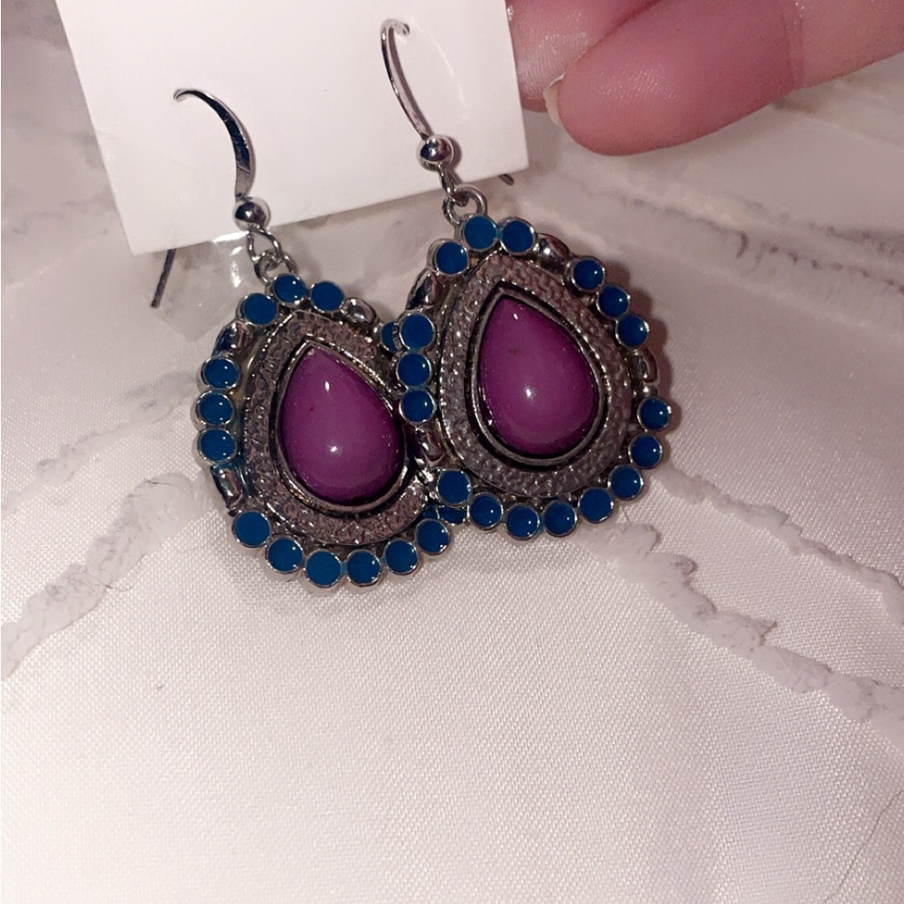 Dainty Jewells Purple and Blue Teardrop Earrings